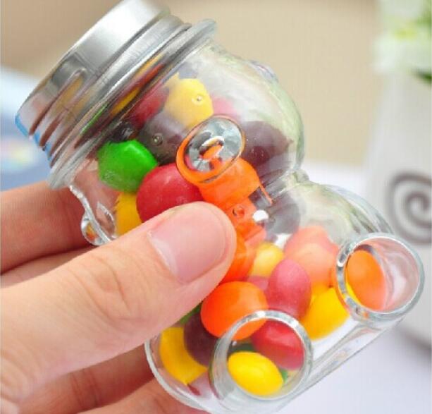 high quality wholesale cute bear shape honey candy jars glass unique with aluminum lid
