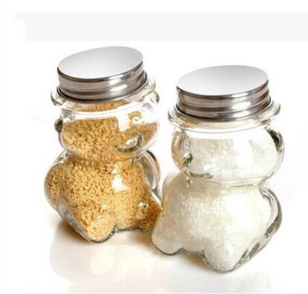 high quality wholesale cute bear shape honey candy jars glass unique with aluminum lid