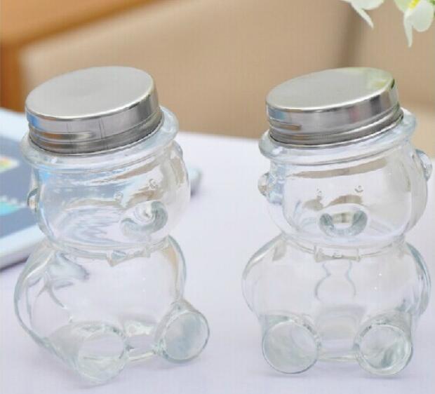 high quality wholesale cute bear shape honey candy jars glass unique with aluminum lid