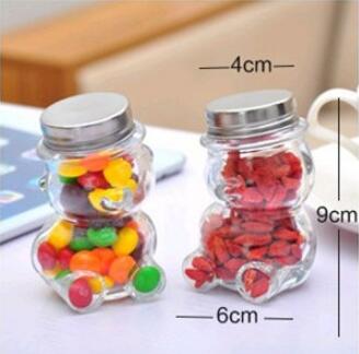 high quality wholesale cute bear shape honey candy jars glass unique with aluminum lid