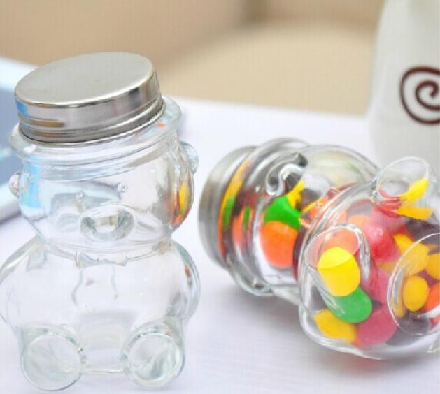 high quality wholesale cute bear shape honey candy jars glass unique with aluminum lid