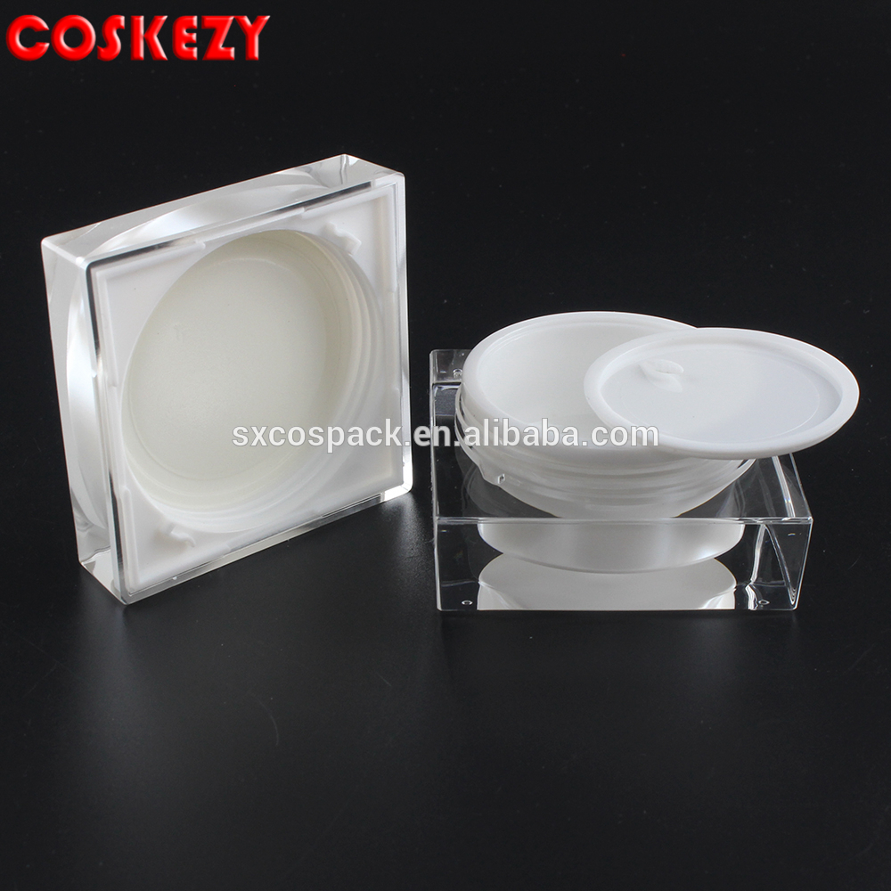 high quantity 30g white square shape plastic face cream jar, acrylic cosmetic container