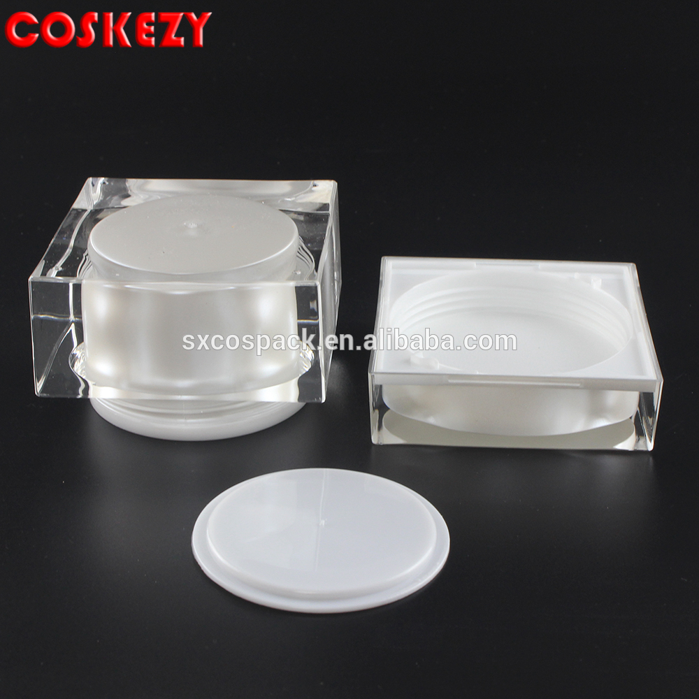 high quantity 30g white square shape plastic face cream jar, acrylic cosmetic container