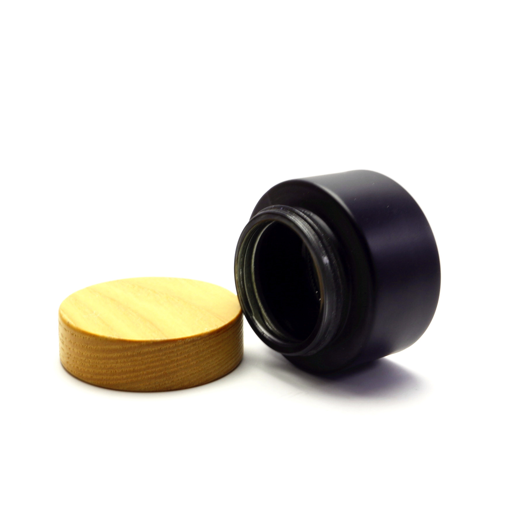high quantity 5g 15g 30g 50g 100g frostd black glass jar for cosmetic with wooden lid GJ-232RL