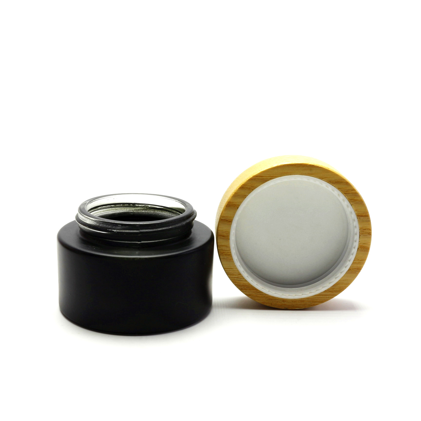 high quantity 5g 15g 30g 50g 100g frostd black glass jar for cosmetic with wooden lid GJ-232RL