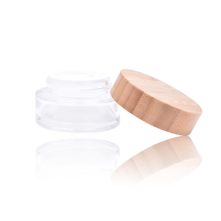 high temperature handling 1oz nature glass jar cosmetic, empty clear bamboo lid glass jar for cream