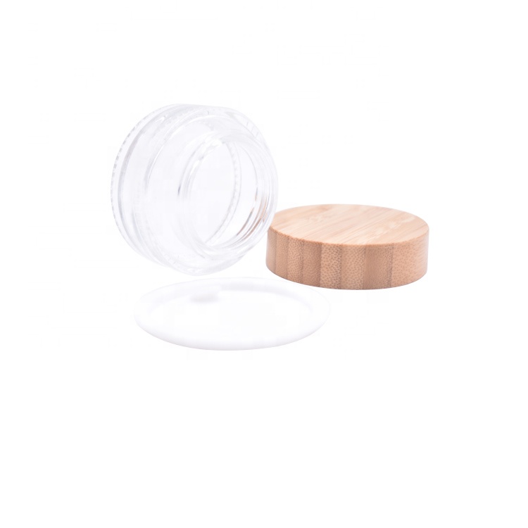 high temperature handling 1oz nature glass jar cosmetic, empty clear bamboo lid glass jar for cream