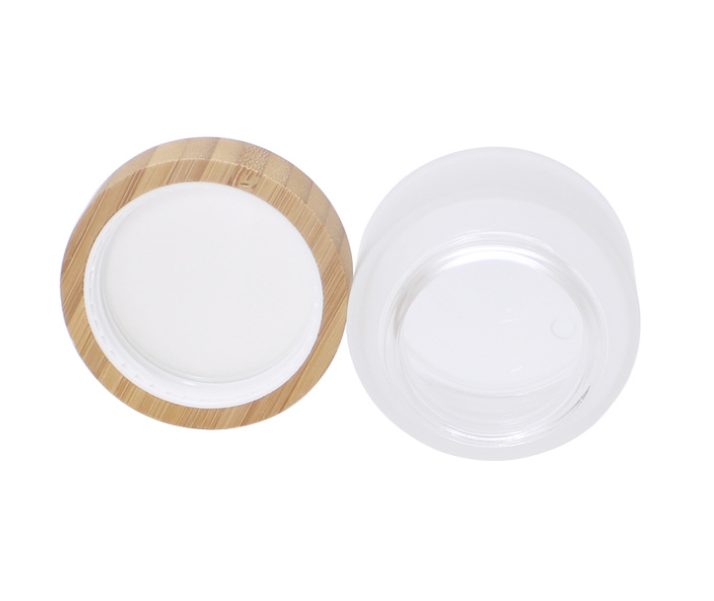 high temperature handling 1oz nature glass jar cosmetic, empty clear bamboo lid glass jar for cream