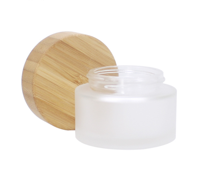 high temperature handling 1oz nature glass jar cosmetic, empty clear bamboo lid glass jar for cream