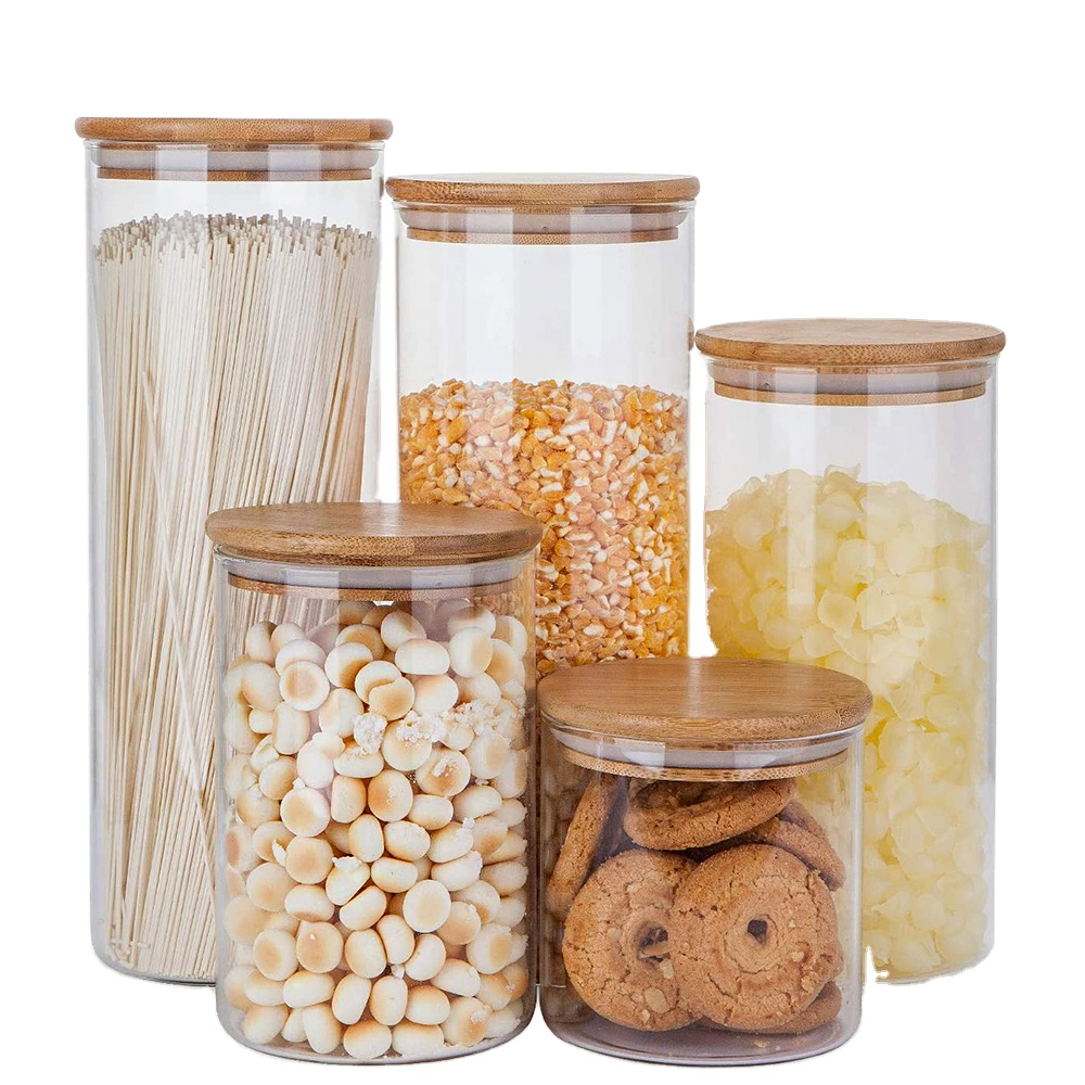 hight borosilicate spice hermetic food wholesale glass mason jar storage with bamboo lid BJ-CC24