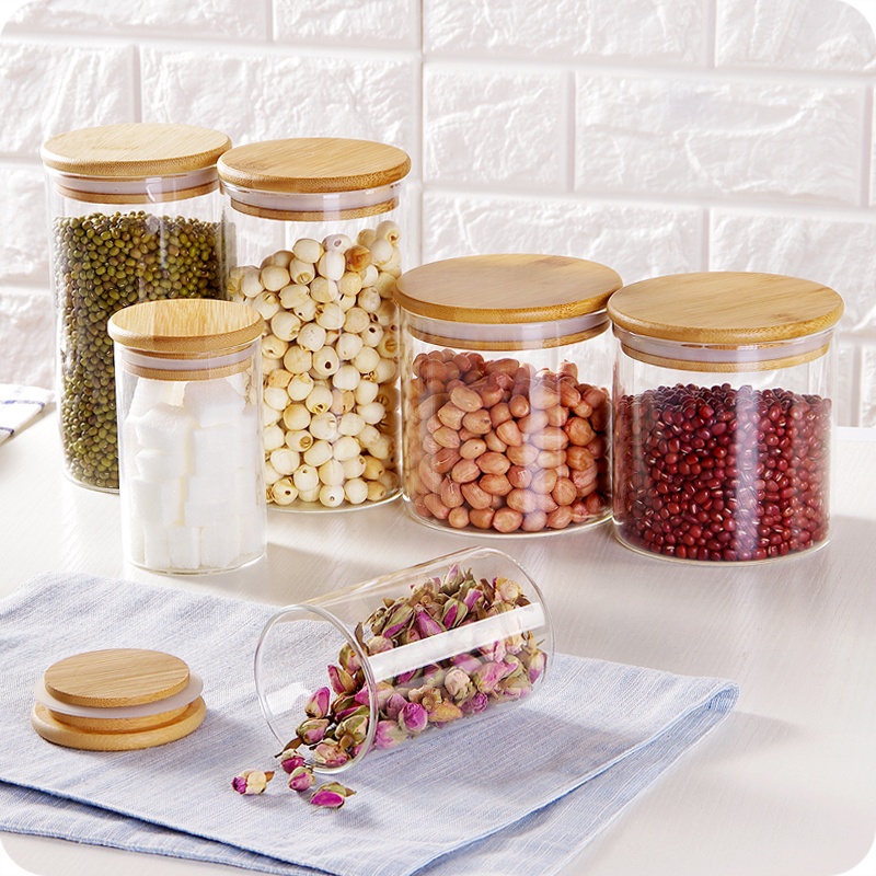 hight borosilicate spice hermetic food wholesale glass mason jar storage with bamboo lid BJ-CC24