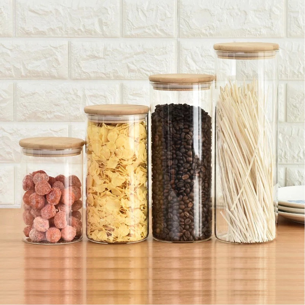hight borosilicate spice hermetic food wholesale glass mason jar storage with bamboo lid BJ-CC24