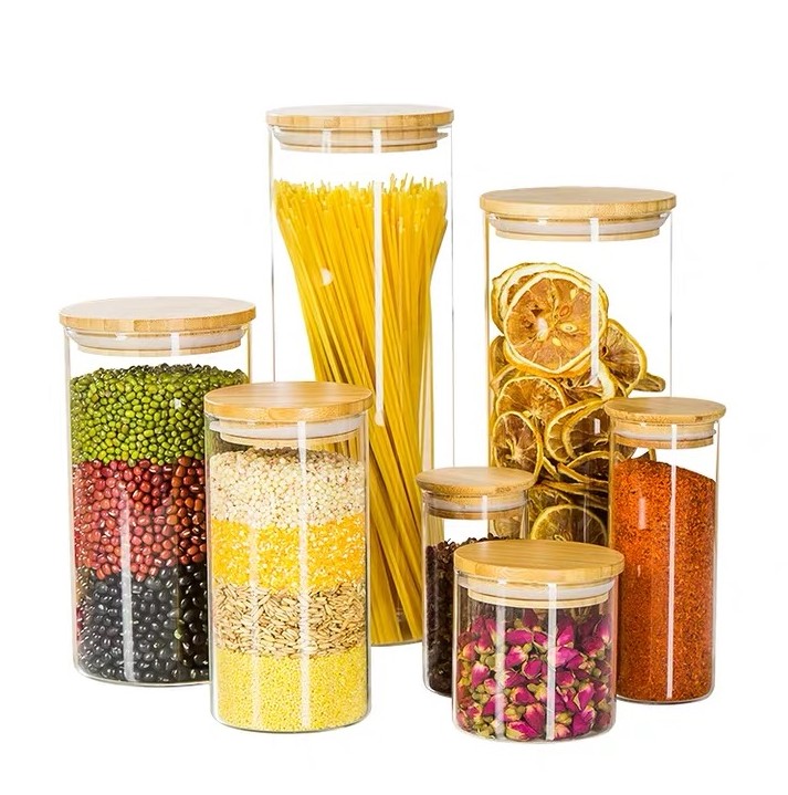 hight borosilicate spice hermetic food wholesale glass mason jar storage with bamboo lid BJ-CC24