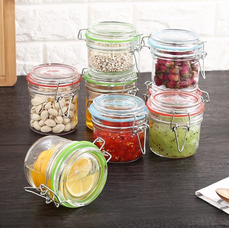 honey jam glass storage sealed jar with flip top cap glass storage jars