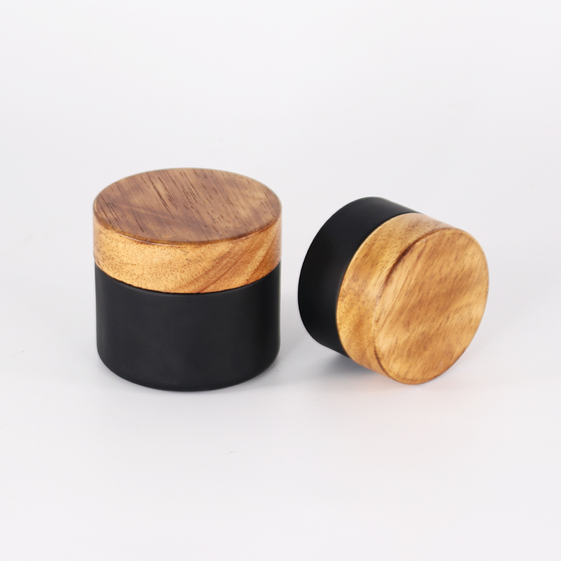 hot concentrate matte black skin beauty wood cover bamboo no plastic white matte lotion bottle cosmetic face cream glass jar