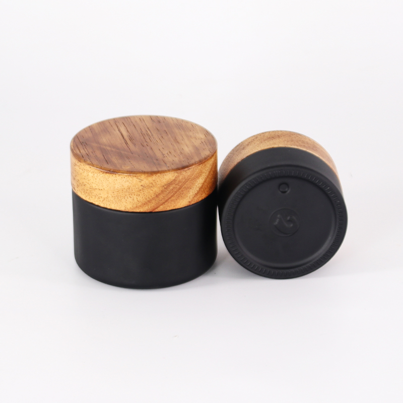 hot concentrate matte black skin beauty wood cover bamboo no plastic white matte lotion bottle cosmetic face cream glass jar