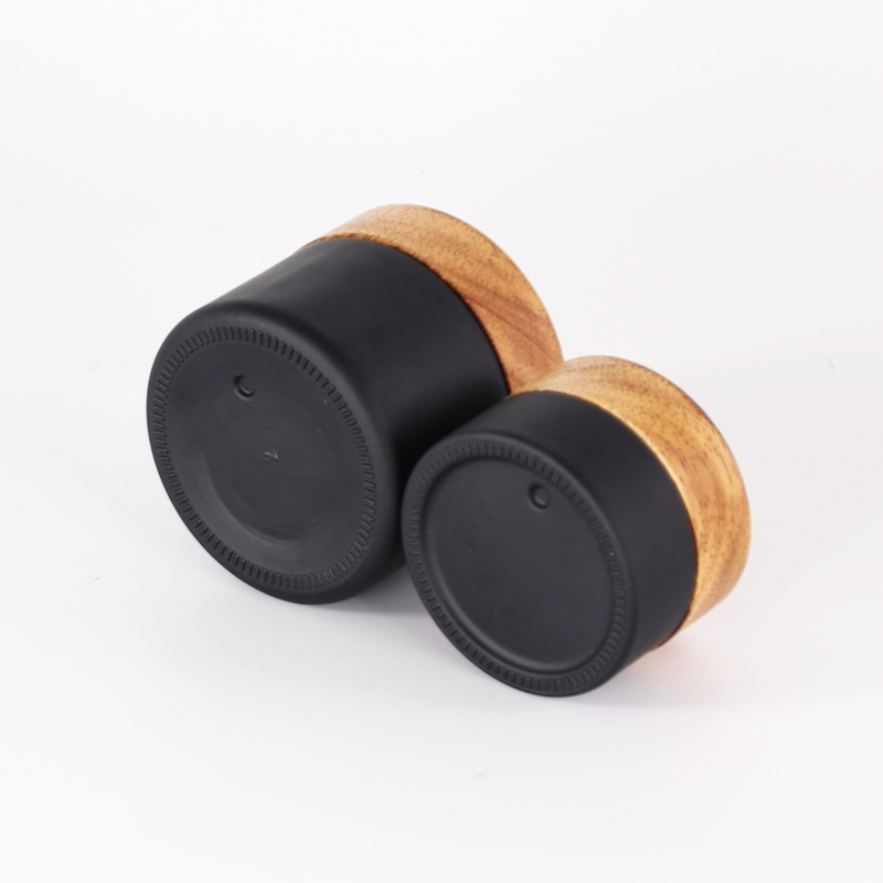 hot concentrate matte black skin beauty wood cover bamboo no plastic white matte lotion bottle cosmetic face cream glass jar
