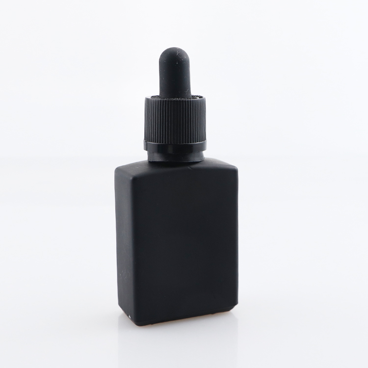 hot matte black color rectangular glass bottles 30ml square glass dropper bottles for e liquid with bottle packaging
