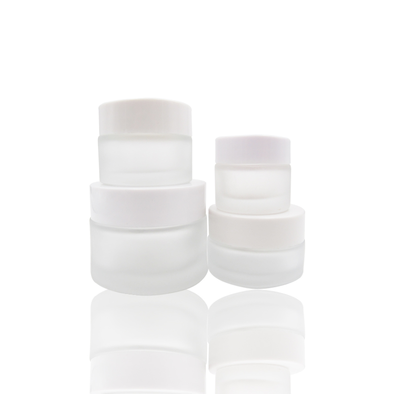 hot sale 100g frosted  glass cream jar with white lid eco friendly cosmetic containers