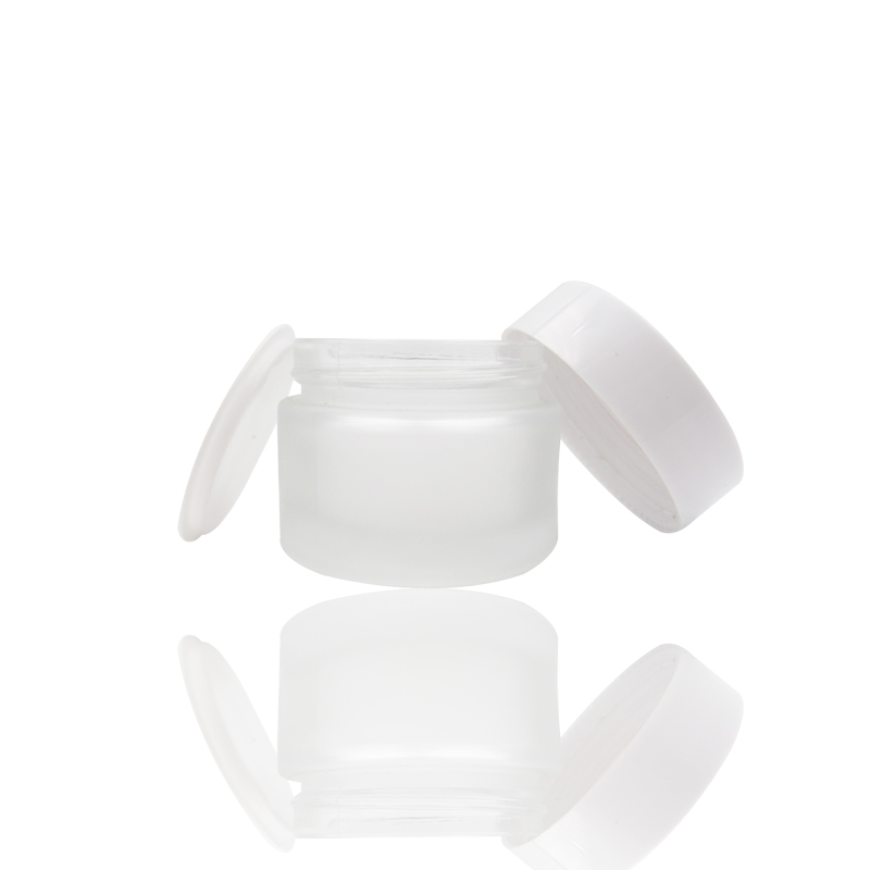 hot sale 100g frosted glass cream jar with white lid eco friendly cosmetic containers