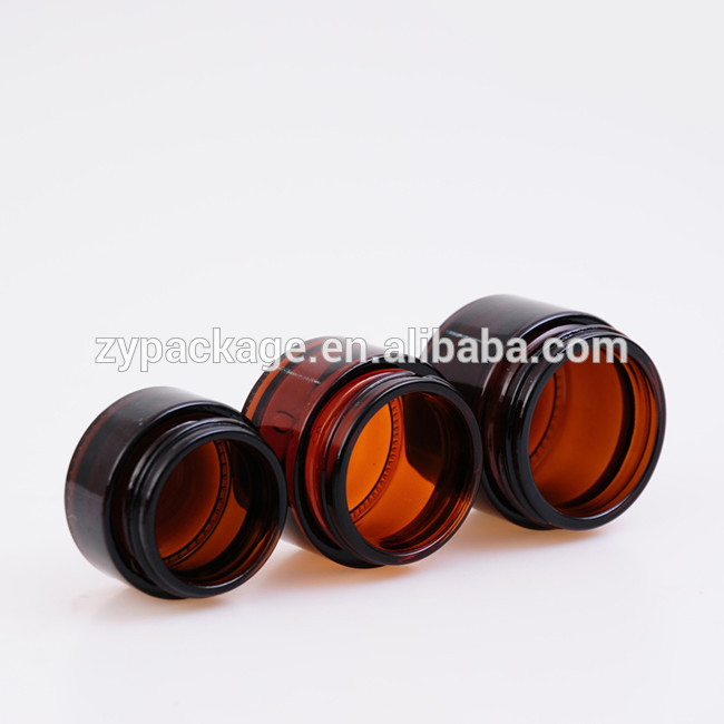 hot sale 10g 30g 1oz cosmetic packaging amber glass jar with gold/silver/black lid