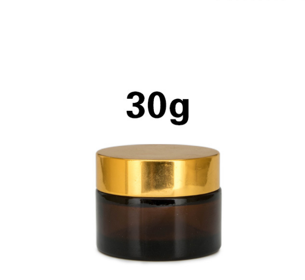hot sale 10g 30g 1oz cosmetic packaging amber glass jar with gold/silver/black lid