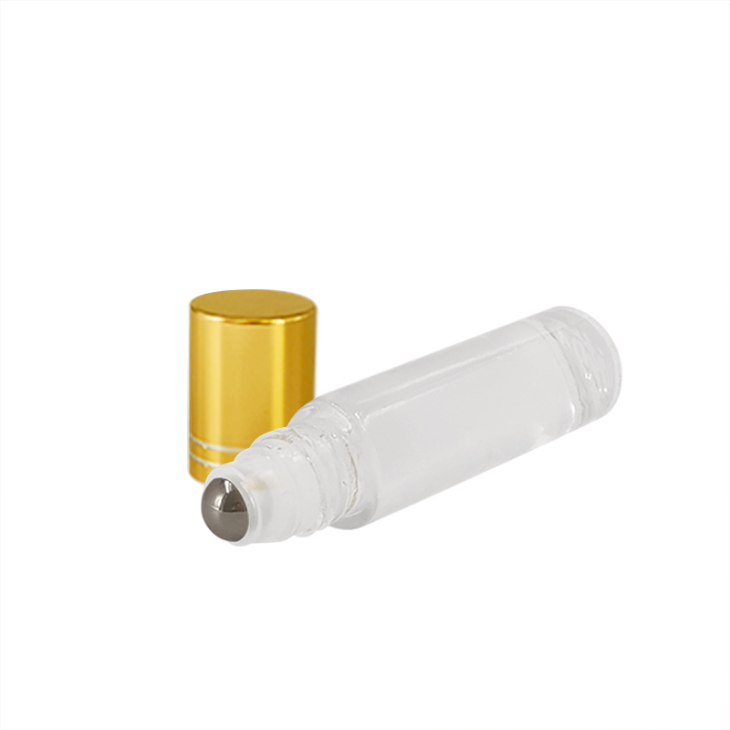 hot sale 10ml Glass Roll On Essential oil Bottle Lip Oil Container Tube with metal lid gold silver black cap