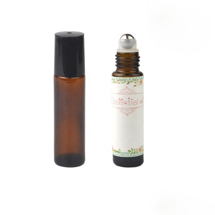 hot sale 10ml amber glass roll on bottle essential oil bottle with stainless steel roller ball popular roller bottles