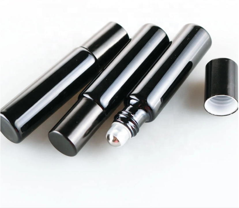hot sale 10ml matte black glass roll on bottle with stainless steel gold roller ball popular roller bottles