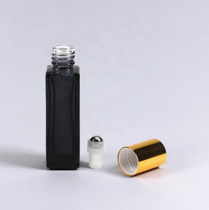 hot sale 10ml matte black glass roll on bottle with stainless steel gold roller ball popular roller bottles