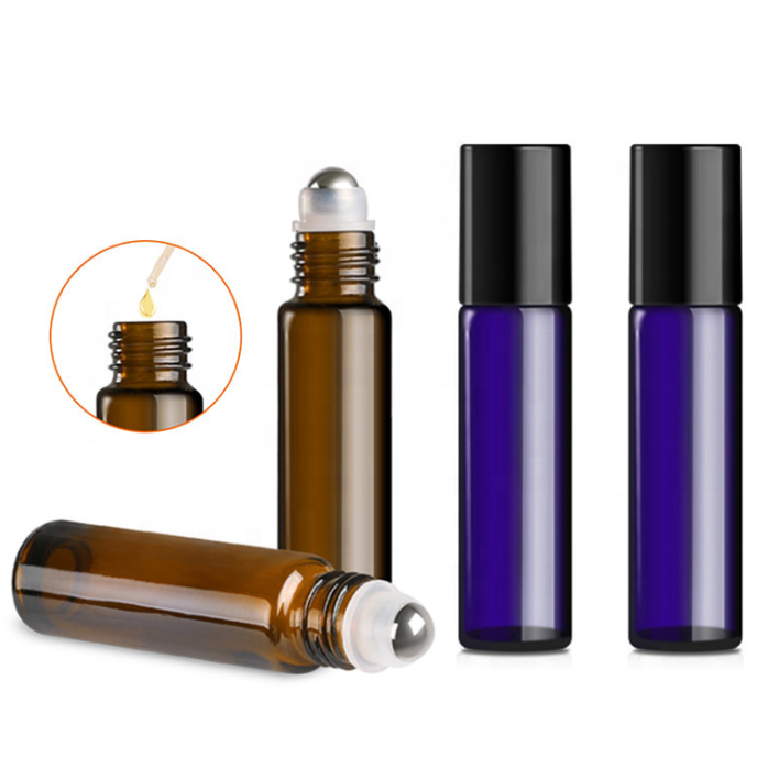 hot sale 10ml matte black glass roll on bottle with stainless steel gold roller ball popular roller bottles