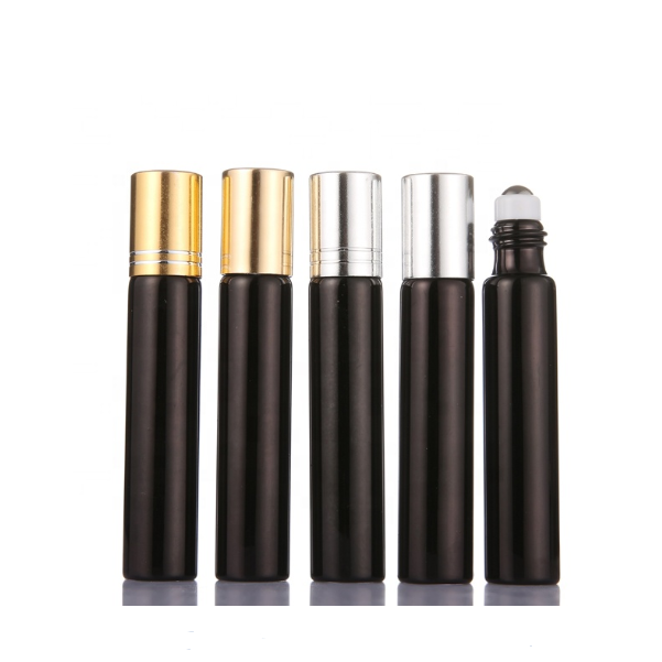 hot sale 10ml matte black glass roll on bottle with stainless steel gold roller ball popular roller bottles