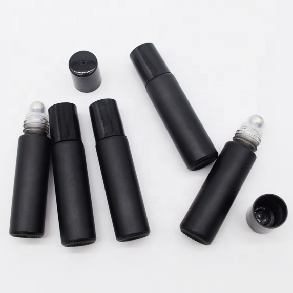 hot sale 10ml matte black glass roll on bottle with stainless steel roller ball popular roller bottles