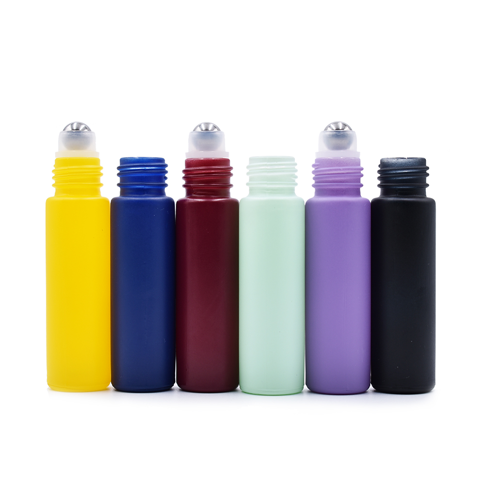 hot sale 10ml matte black glass roll on bottle with stainless steel roller ball popular roller bottles