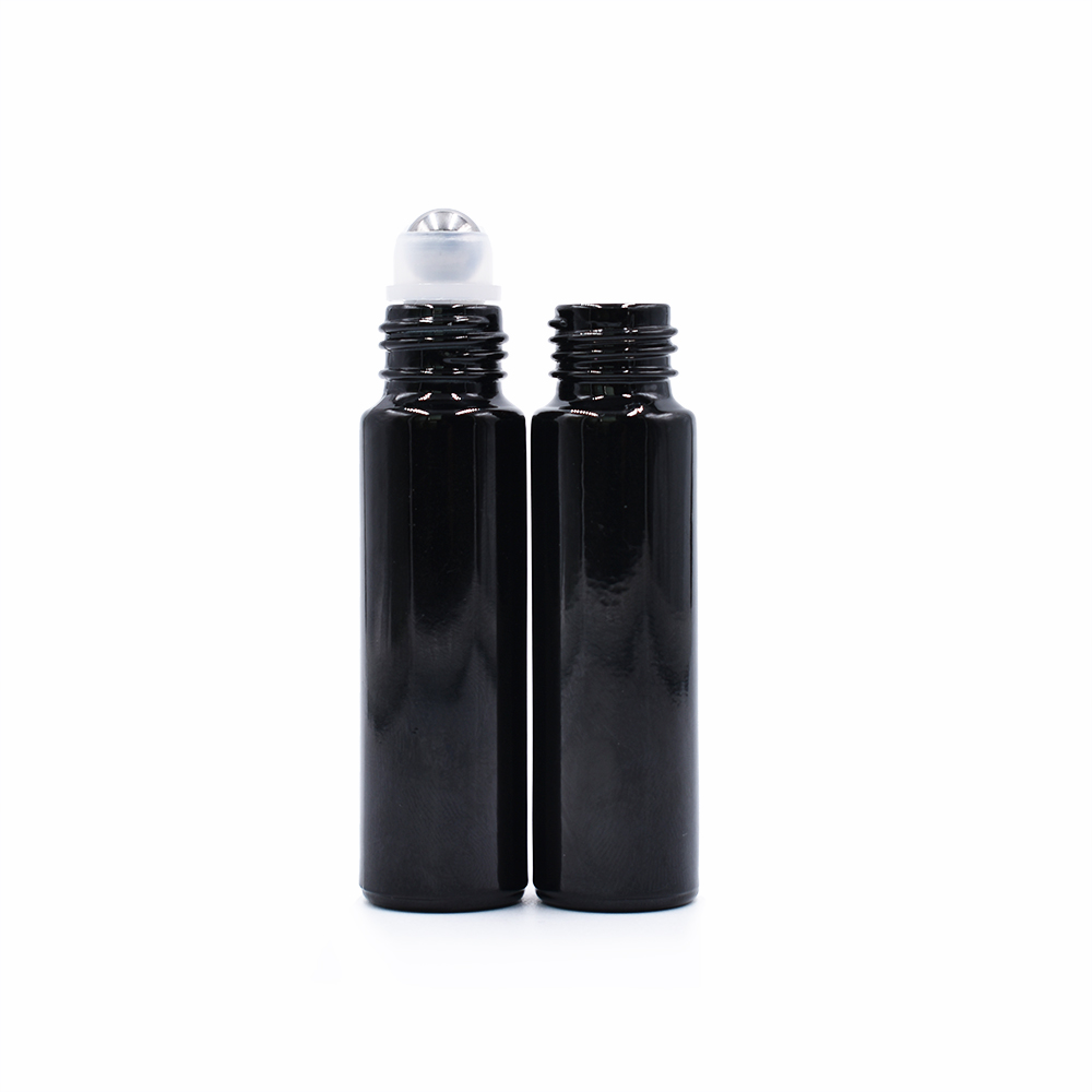 hot sale 10ml matte black glass roll on bottle with stainless steel roller ball popular roller bottles