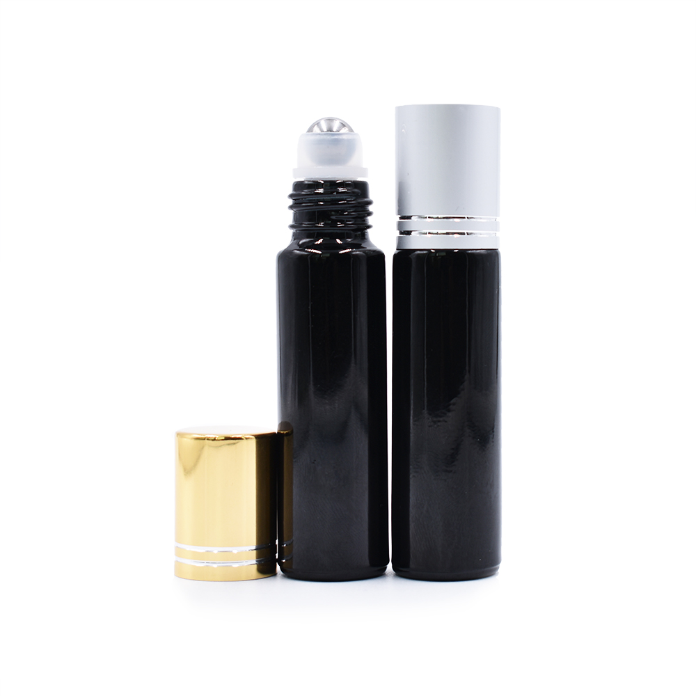 hot sale 10ml matte black glass roll on bottle with stainless steel roller ball popular roller bottles