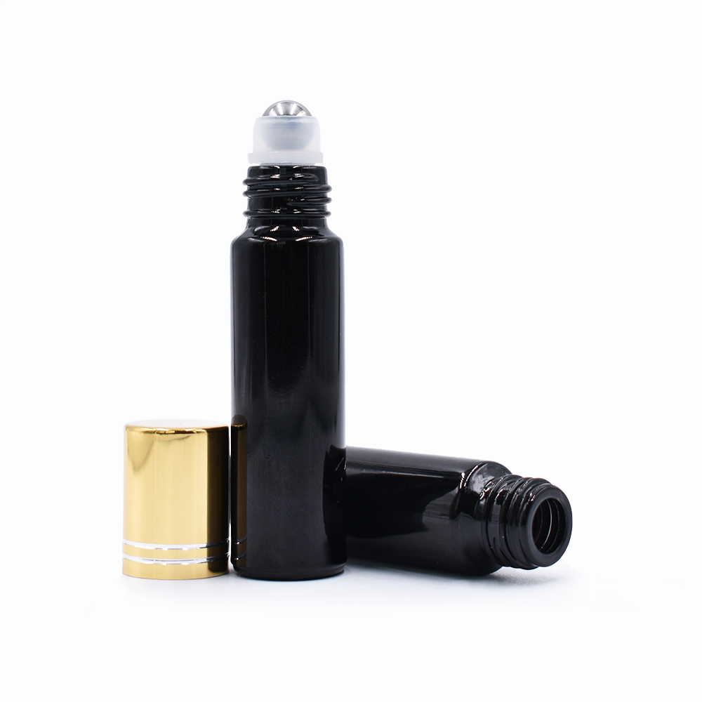hot sale 10ml matte black glass roll on bottle with stainless steel roller ball popular roller bottles