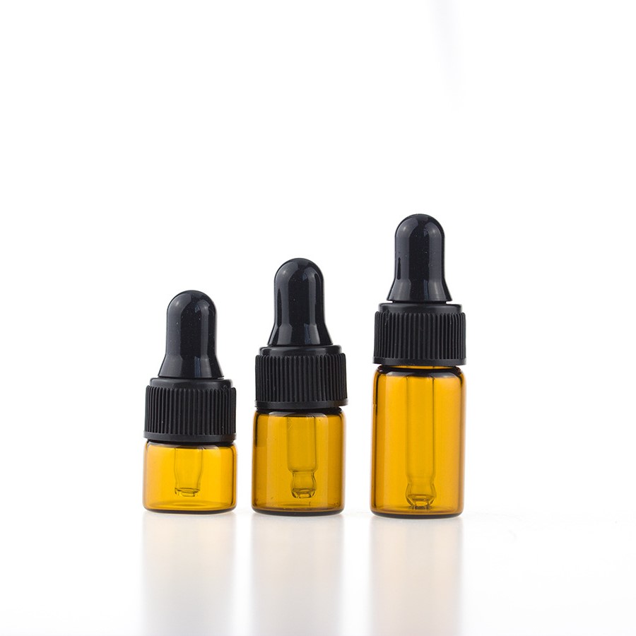 hot sale 1ml 2ml 3ml oz amber brown serum essential oil dropper bottle glass for cosmetic usage in stock