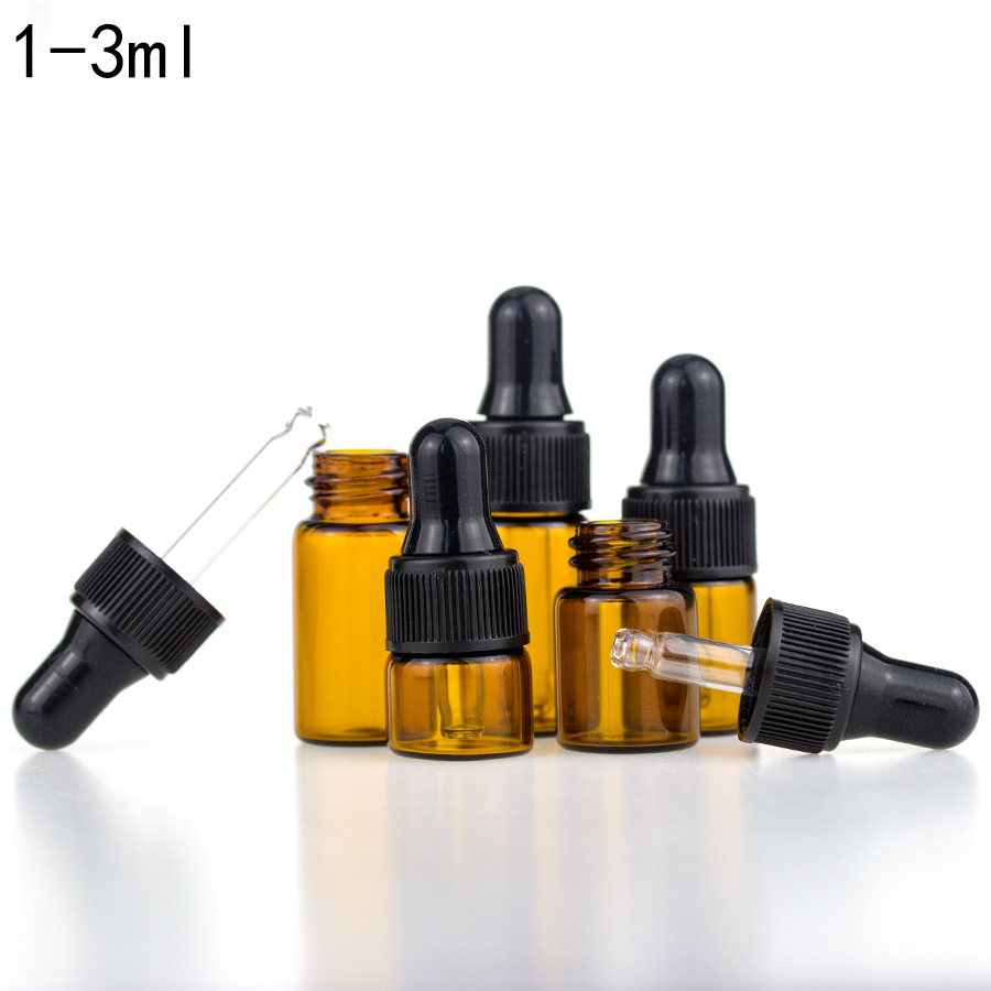 hot sale 1ml 2ml 3ml oz amber brown serum essential oil dropper bottle glass for cosmetic usage in stock