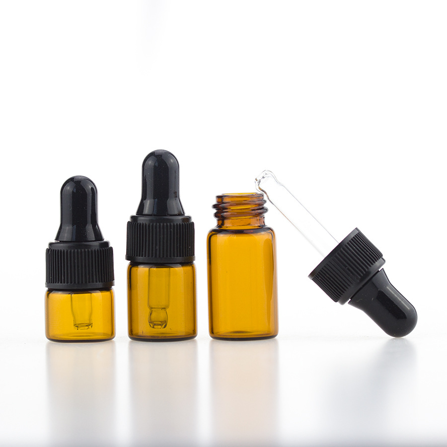 hot sale 1ml 2ml 3ml oz amber brown serum essential oil dropper bottle glass for cosmetic usage in stock