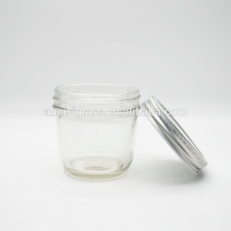 hot sale 250ml round vegetable salad jam sauce caviar glass bottle honey jar spice sugar glass jar with aluminium lid