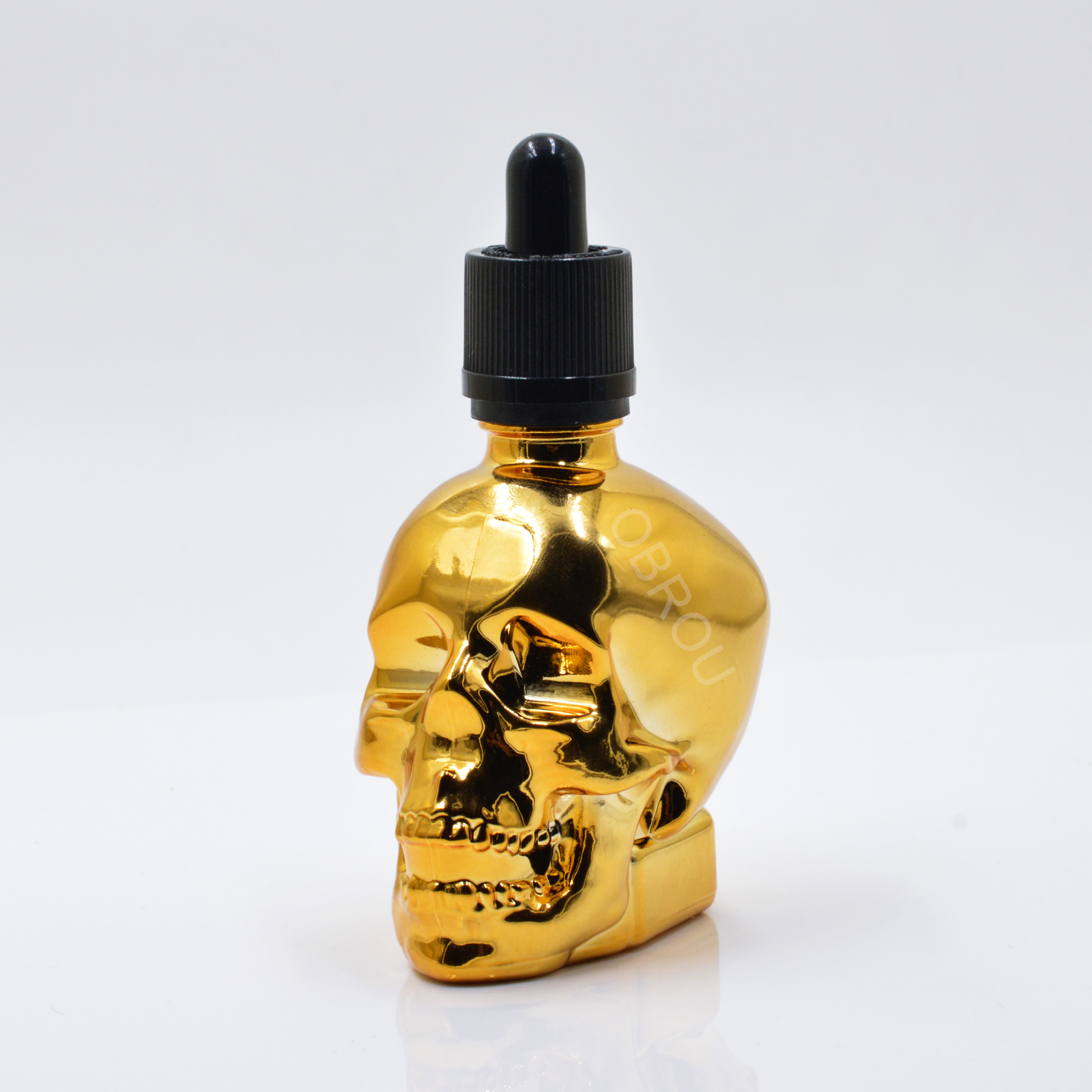 hot sale 30 ml 120 ml 60 ml skull dropper bottle golden glass skull bottle eliuqid essential oil skull glass bottles