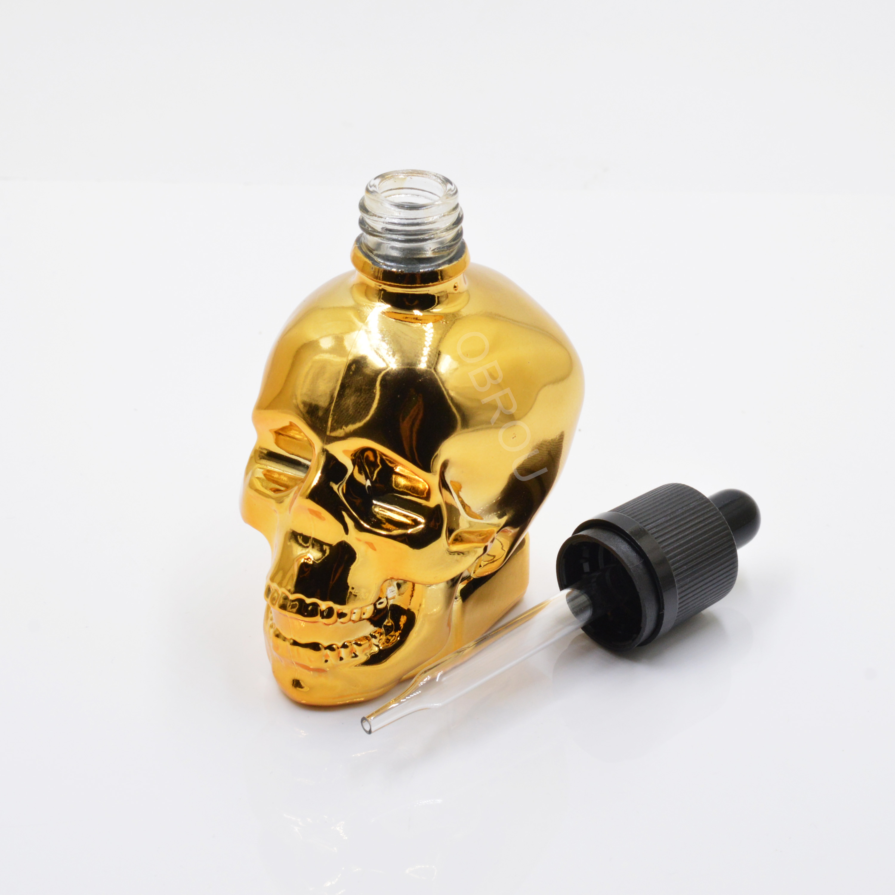 hot sale 30 ml 120 ml 60 ml skull dropper bottle golden glass skull bottle eliuqid essential oil skull glass bottles