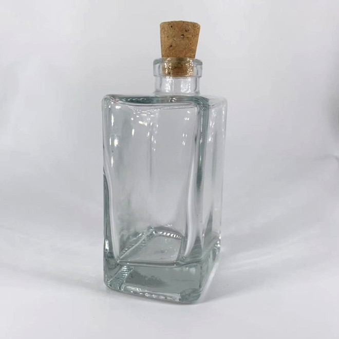 hot sale 300ml high flint square shape glass juice bottle beverage liquor bottle with cork