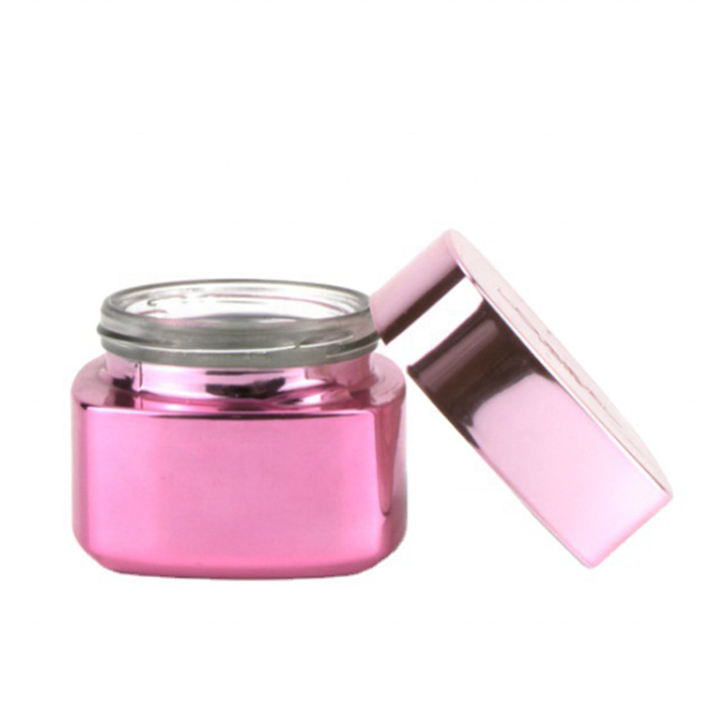hot sale 30g 50g glass jars pink glass cream jar with rose golden lid in flat shape