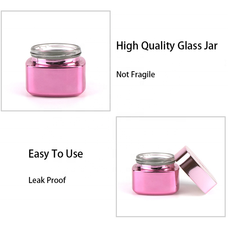 hot sale 30g 50g glass jars pink glass cream jar with rose golden lid in flat shape