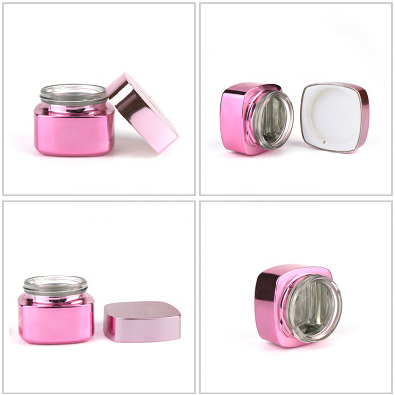 hot sale 30g 50g glass jars pink glass cream jar with rose golden lid in flat shape