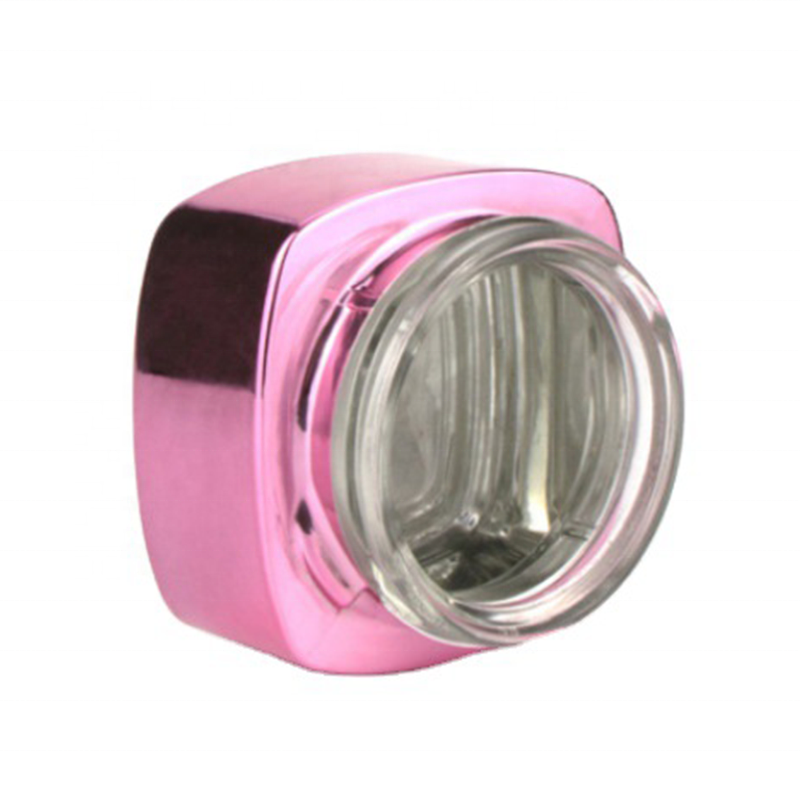 hot sale 30g 50g glass jars pink glass cream jar with rose golden lid in flat shape