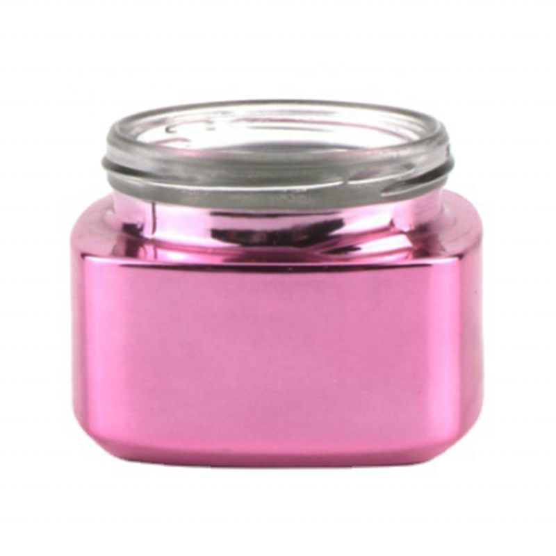 hot sale 30g 50g glass jars pink glass cream jar with rose golden lid in flat shape