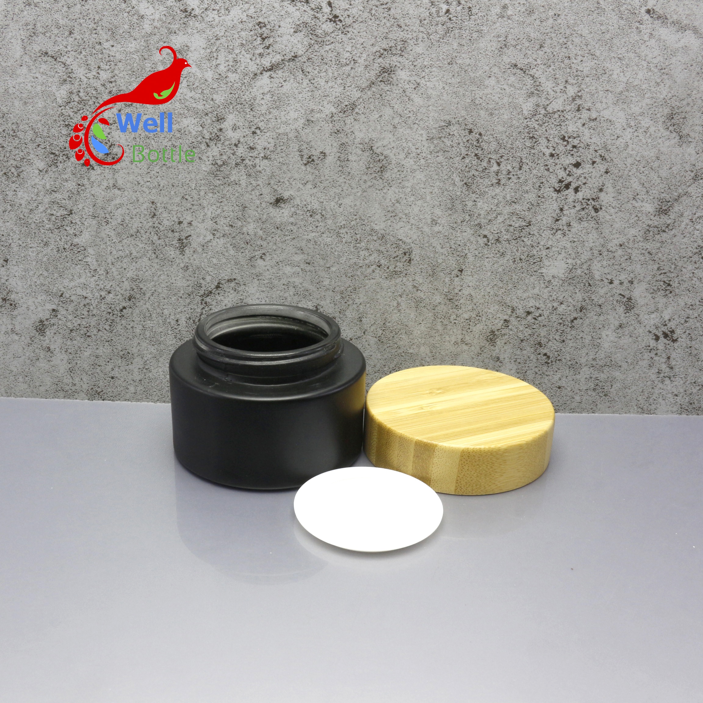 hot sale 30ml 50ml environmental empty wood lid candle glass cosmetic cream jar with bamboo lid BJ-606C